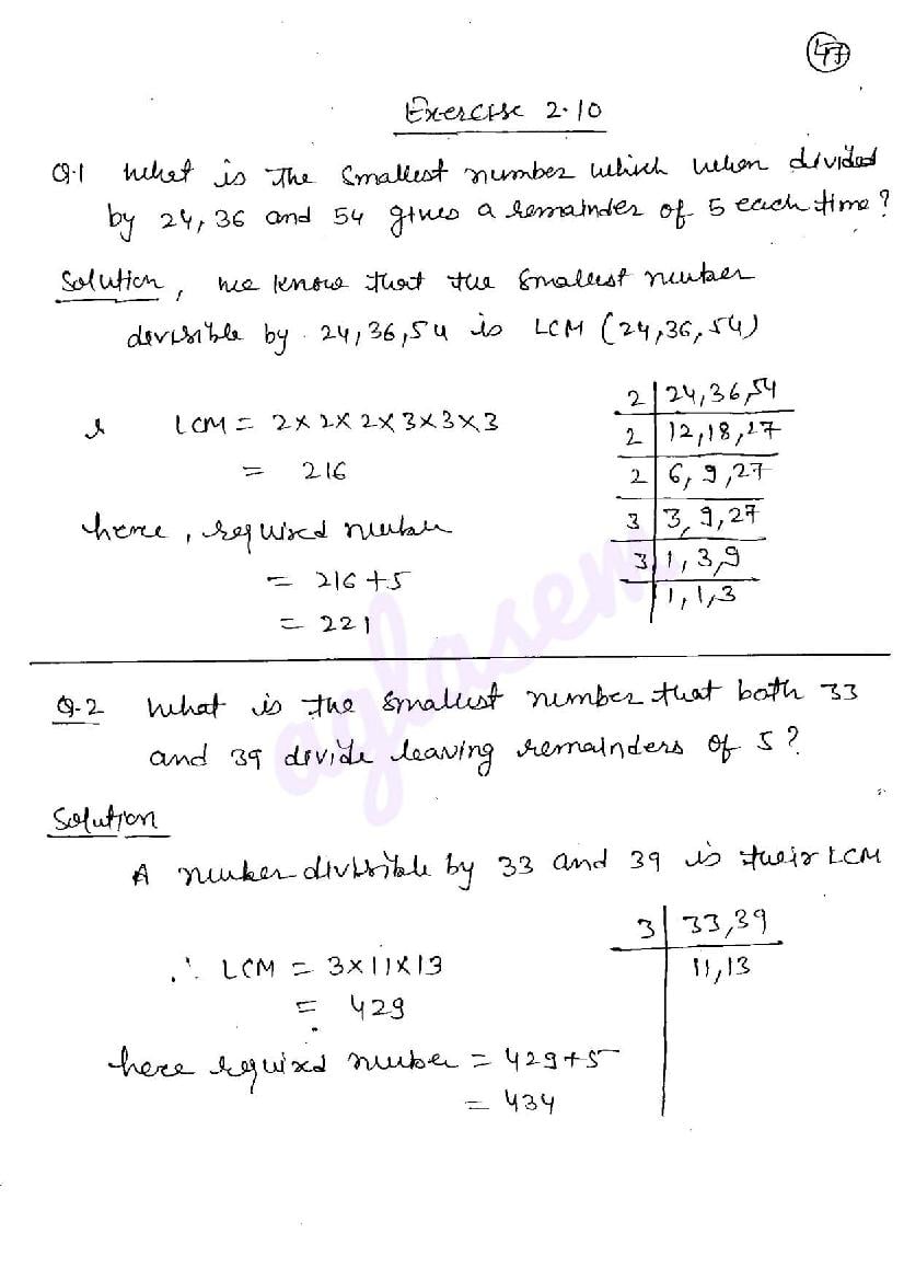 RD Sharma Solutions Class 6 Chapter 2 Playing with Numbers Exercise 2.10 - Page 1