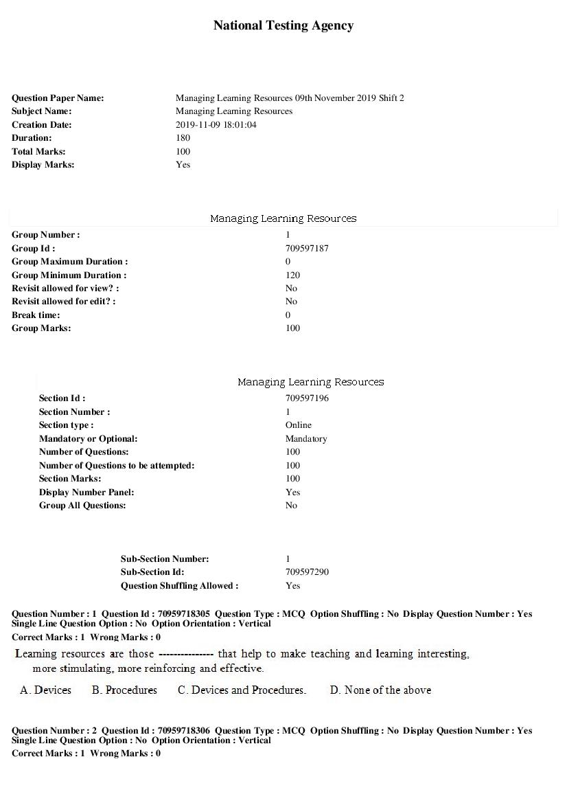 SWAYAM 2019 Question Paper Managing Learning Resources - Page 1 of 17