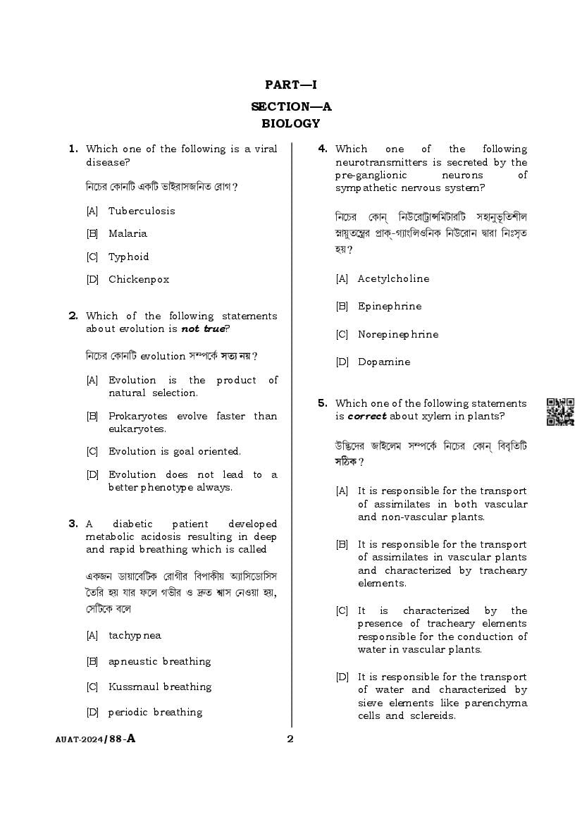 AUAT 2024 Question Paper PDF (43 UG and PG Papers)