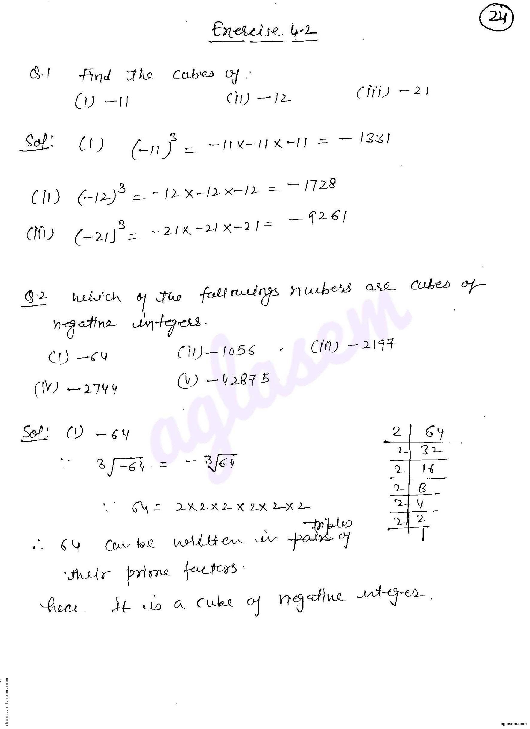 RD Sharma Solutions Class 8 Chapter 4 Cubes and Cube Roots Exercise 4.2 - Page 1