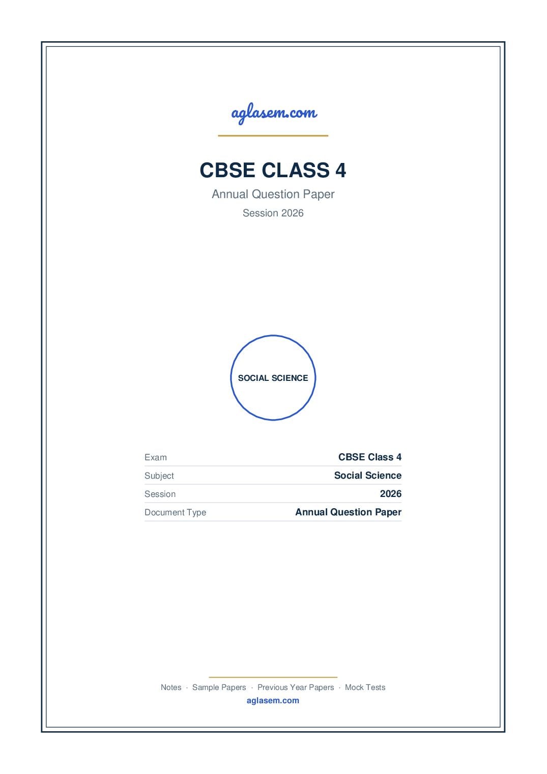 Class 4 Question Paper 2026 Social Science - Page 1 of 8