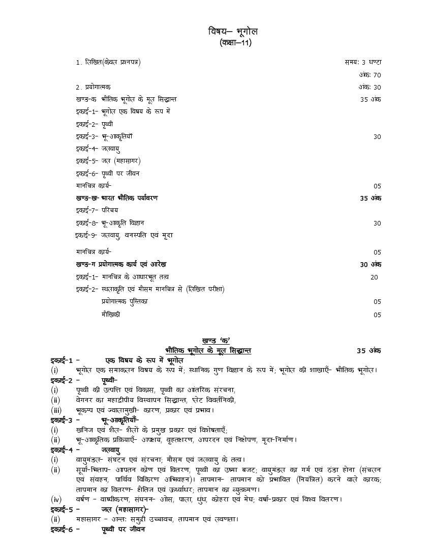 UP Board Class 11 Syllabus 2023 Geography - Page 1