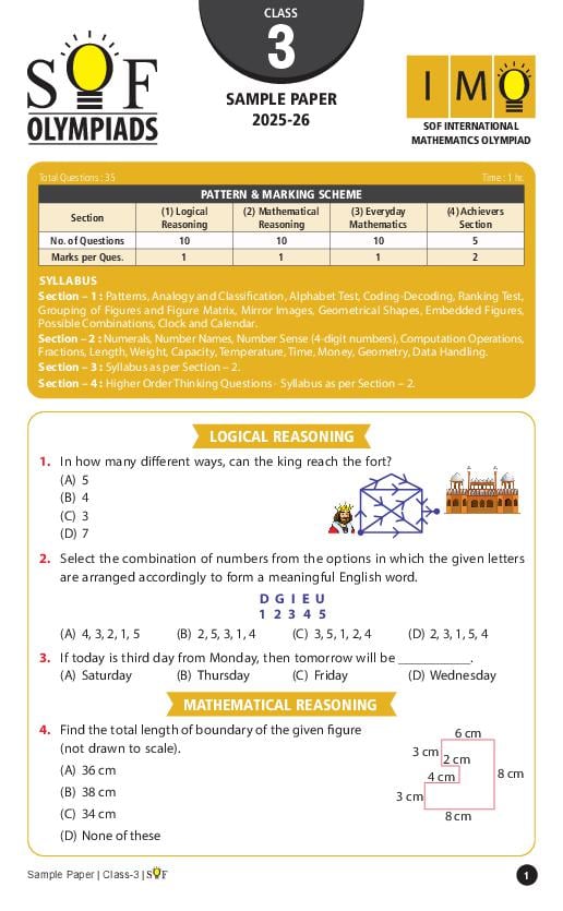SOF IMO Sample Paper 2026 Class 3 - Page 1
