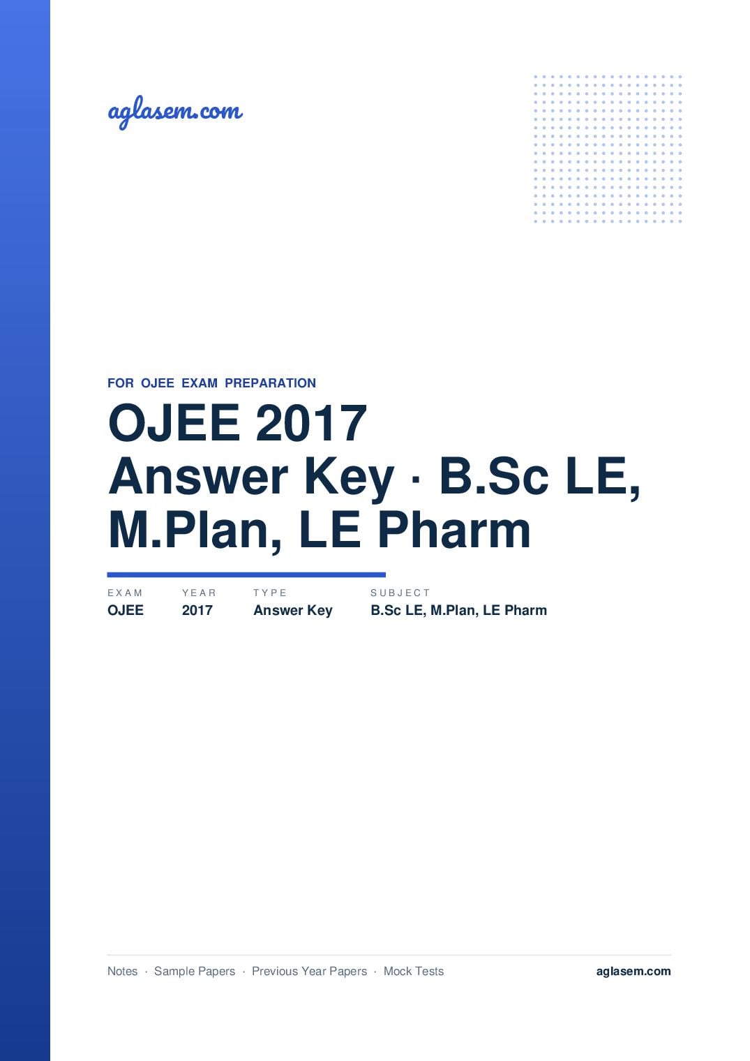 OJEE 2017 Answer Key B.Sc LE, M.Plan, LE Pharm - Page 1 of 7