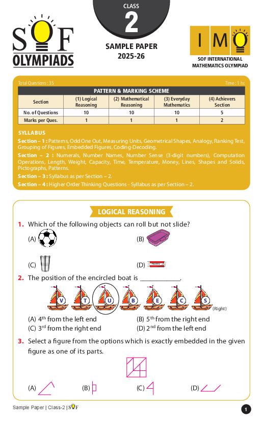 SOF IMO Sample Paper 2026 Class 2 - Page 1