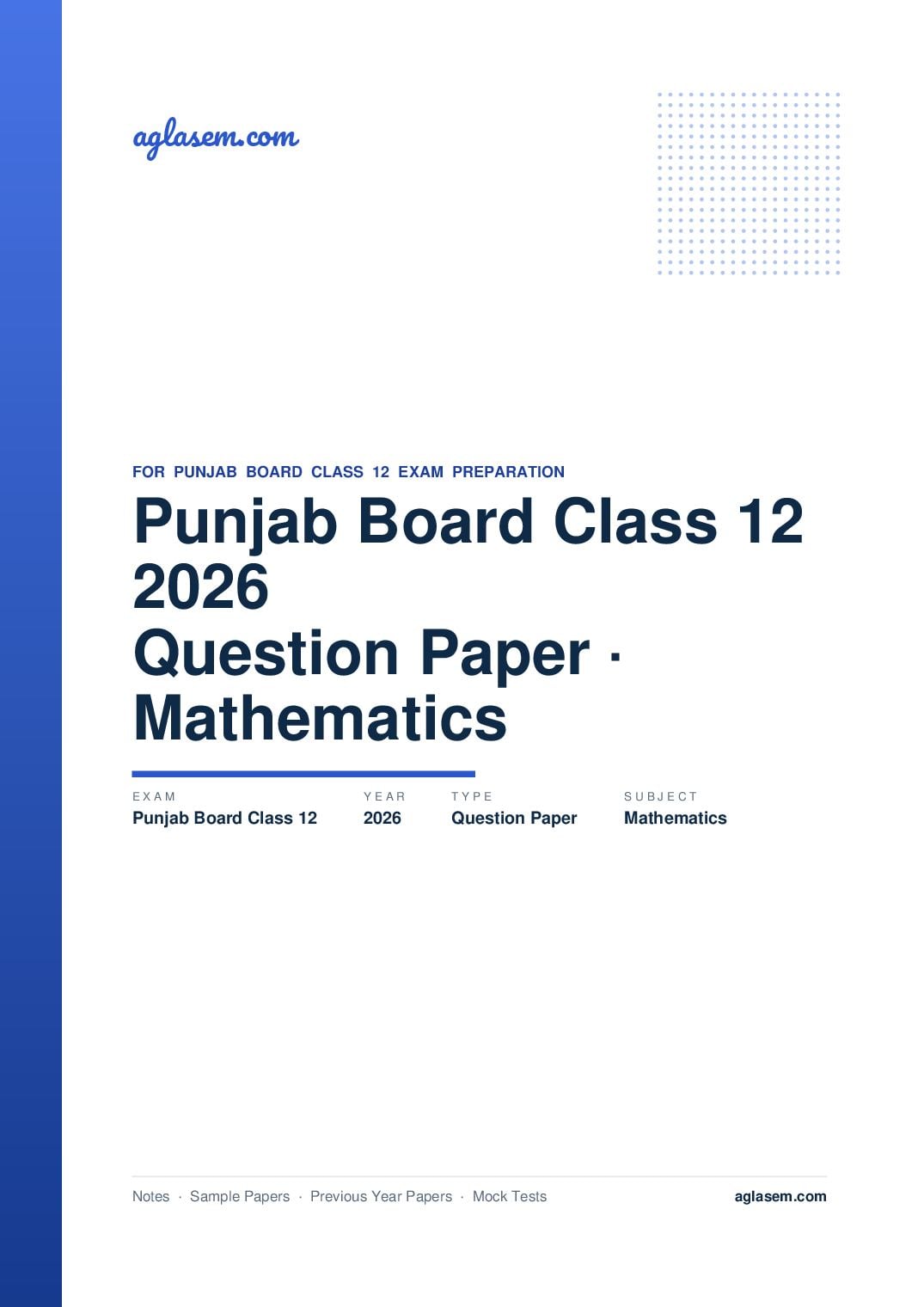 Punjab Board Class 12 Question Paper 2026 Mathematics - Page 1 of 20