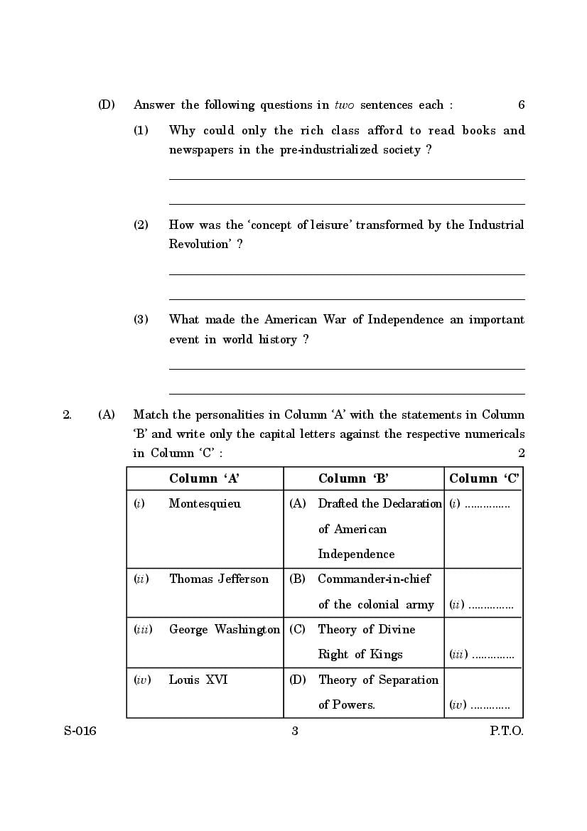 Goa Board Class 10 Question Paper For History And Political Science Pdf Download Here