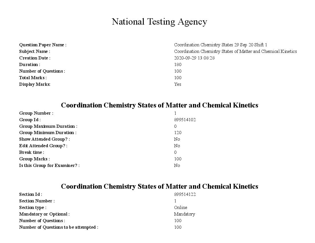 SWAYAM 2020 Question Paper Coordination Chemistry States of Matter and Chemical Kinetics - Page 1 of 45