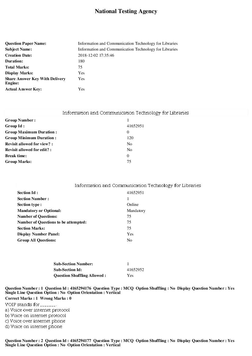 SWAYAM 2018 Question Paper Information and Communication Technology for Libraries - Page 1 of 13