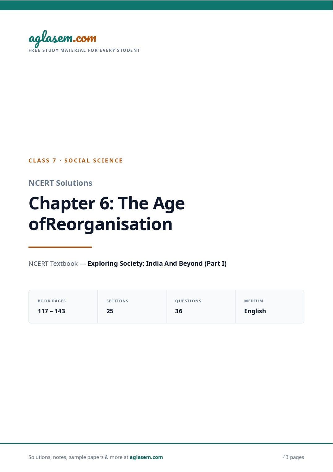 NCERT Solutions Class 7 Social Science Chapter 6 the Age of Reorganisation - Page 1 of 44
