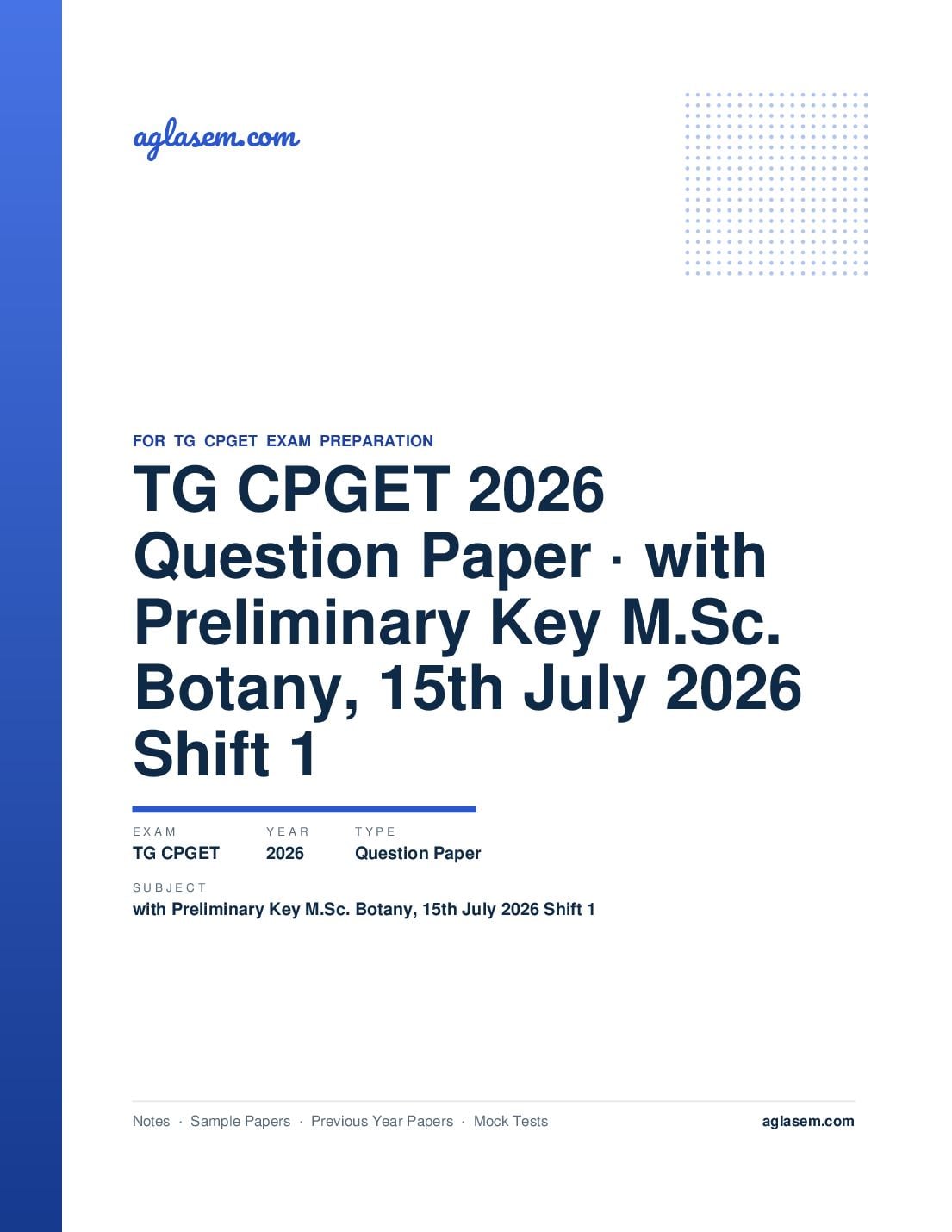 TG CPGET 2026 Question Paper with Preliminary Key M.Sc. Botany, 15th July 2026 Shift 1 - Page 1 of 57
