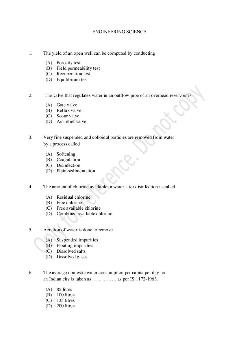 CUSAT CAT 2021 Question Paper Engineering Science - Page 1