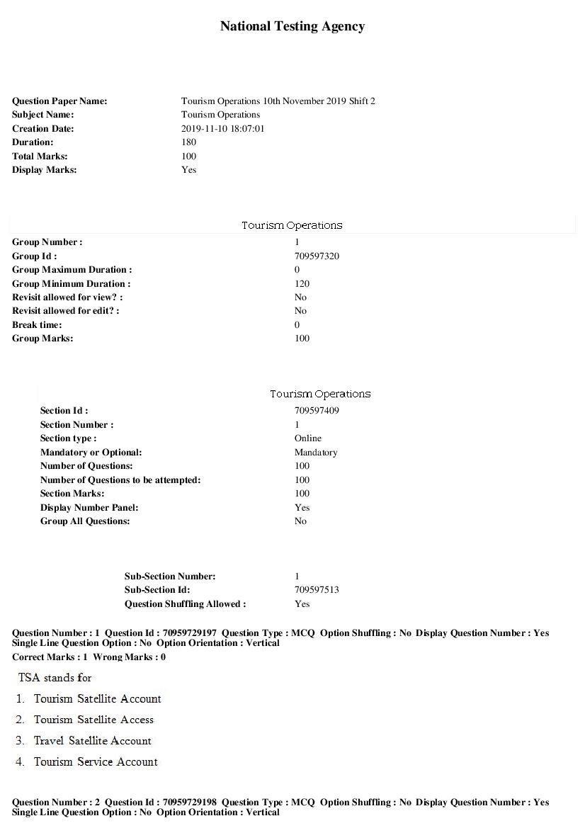 SWAYAM 2019 Question Paper Tourism Operations - Page 1 of 27