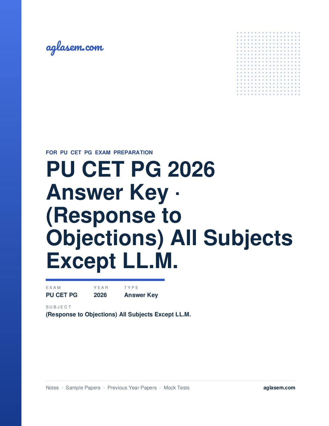 PU CET PG 2026 Answer Key (Response to Objections) All Subjects Except LL.M. - Page 1 of 4