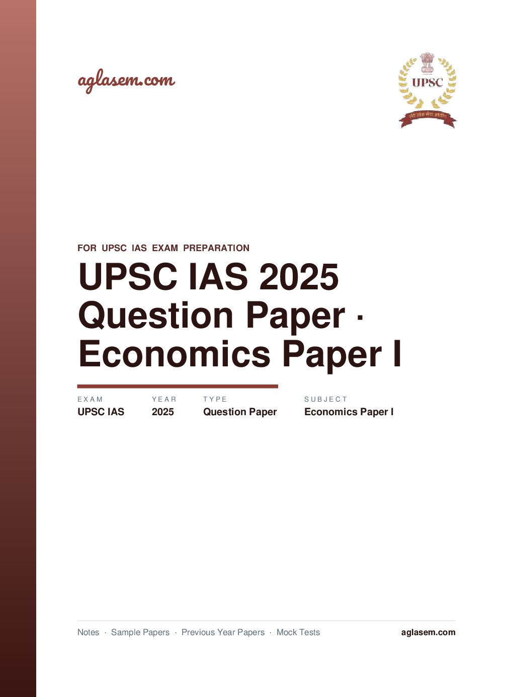 UPSC IAS 2025 Question Paper for Economics Paper I - Page 1 of 9