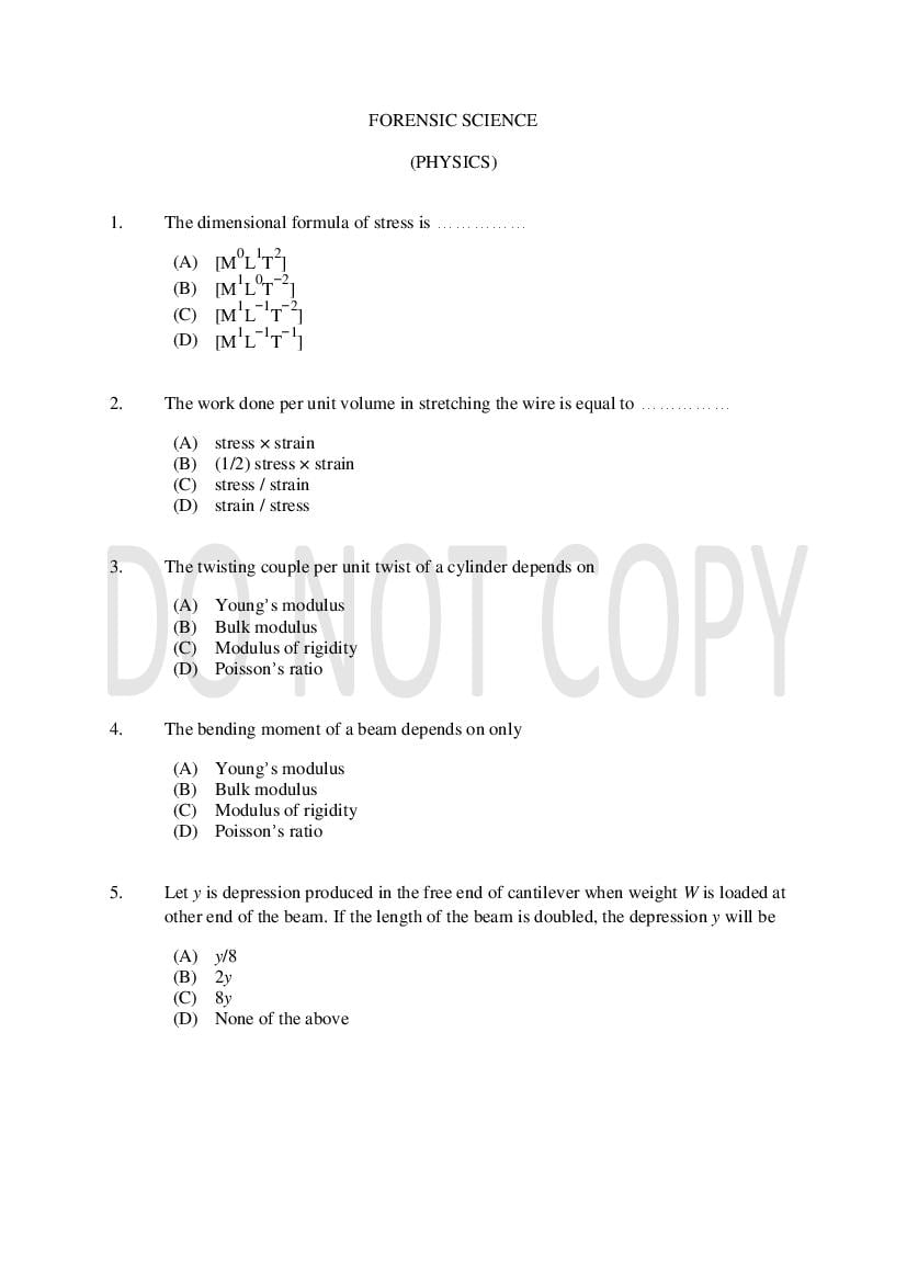 CUSAT CAT 2021 Question Paper Forensic Science - Page 1