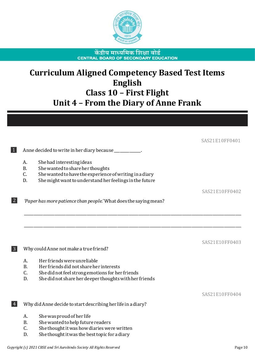 competency-based questions class 10 pdf