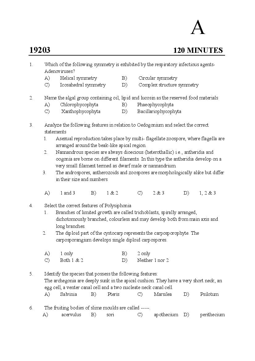 Kerala SET 2019 Feb Question Paper Botany _1_ - Page 1 of 16