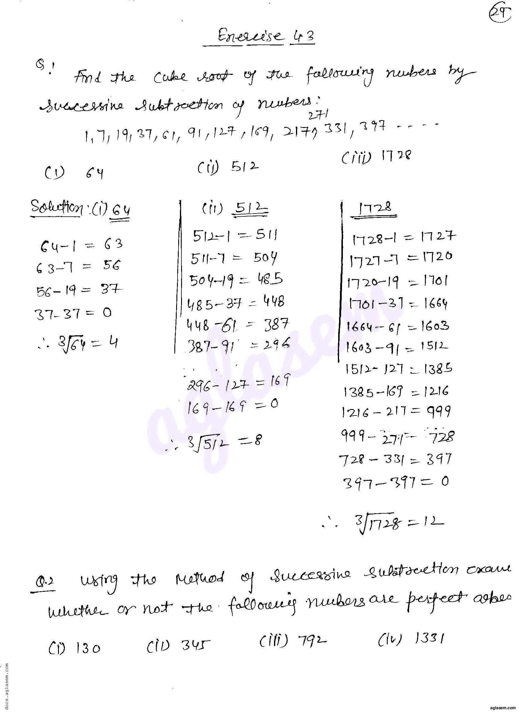 RD Sharma Solutions Class 8 Chapter 4 Cubes and Cube Roots Exercise 4.3 - Page 1