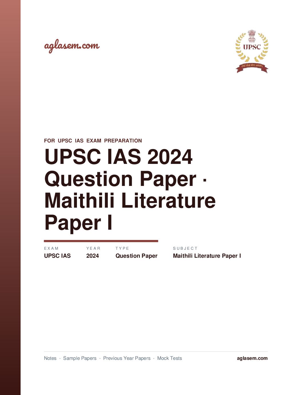 UPSC IAS 2024 Question Paper for Maithili Literature Paper I - Page 1 of 5