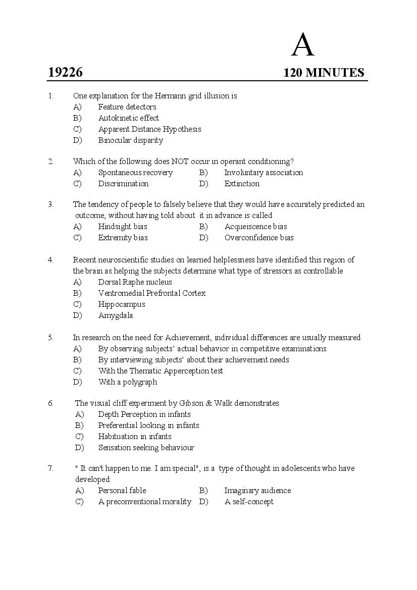 Kerala SET 2019 Feb Question Paper Psychology - Page 1