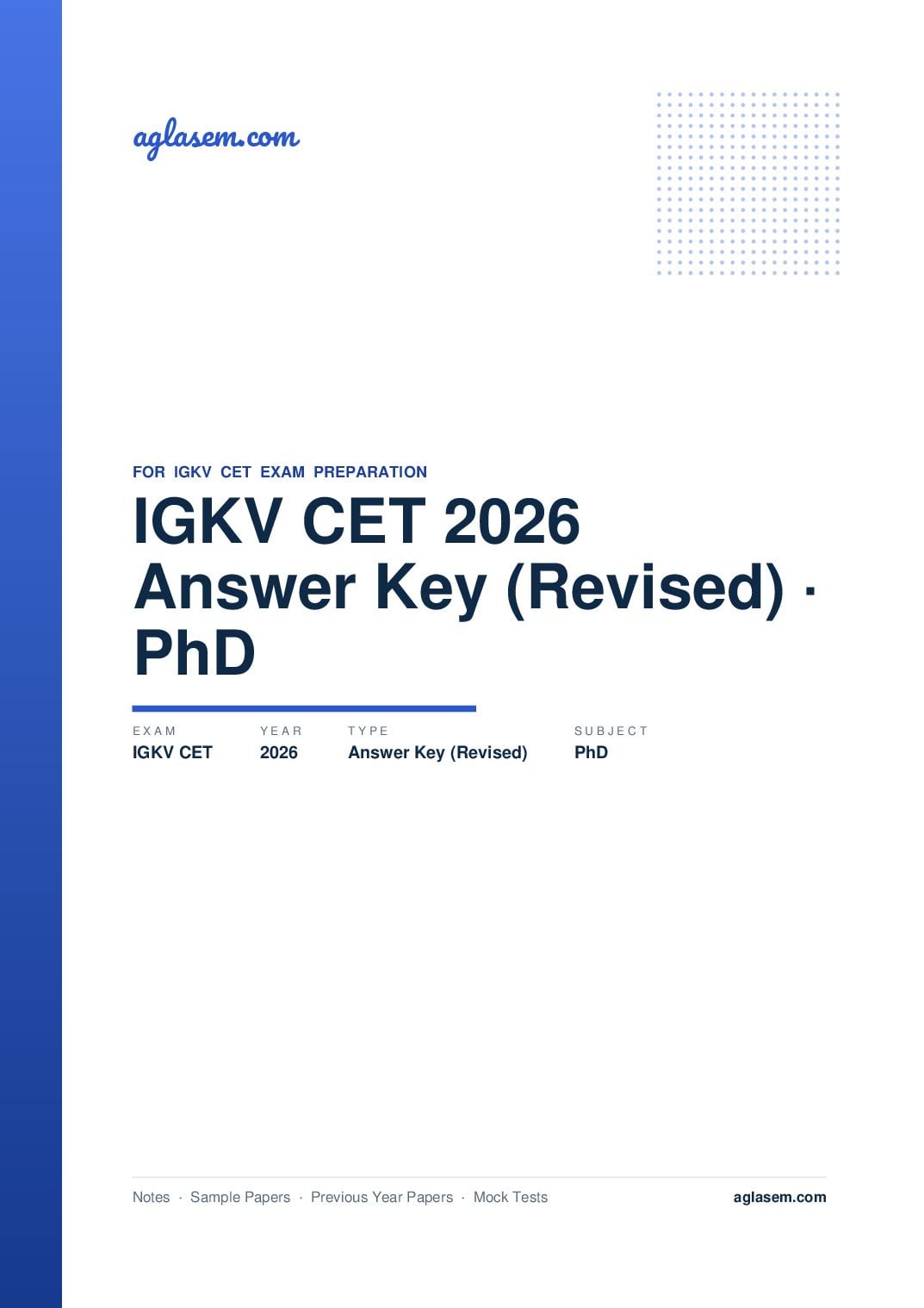 IGKV CET 2026 Answer Key (Revised) PhD - Page 1 of 10