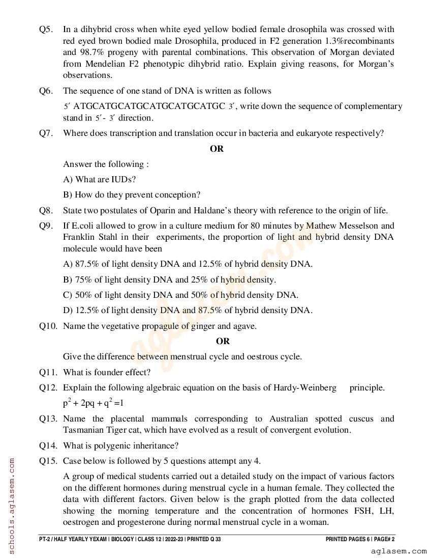 Class 12 Biology Half Yearly Question Paper 2023 Pdf 12th Half Yearly Biology Question Paper