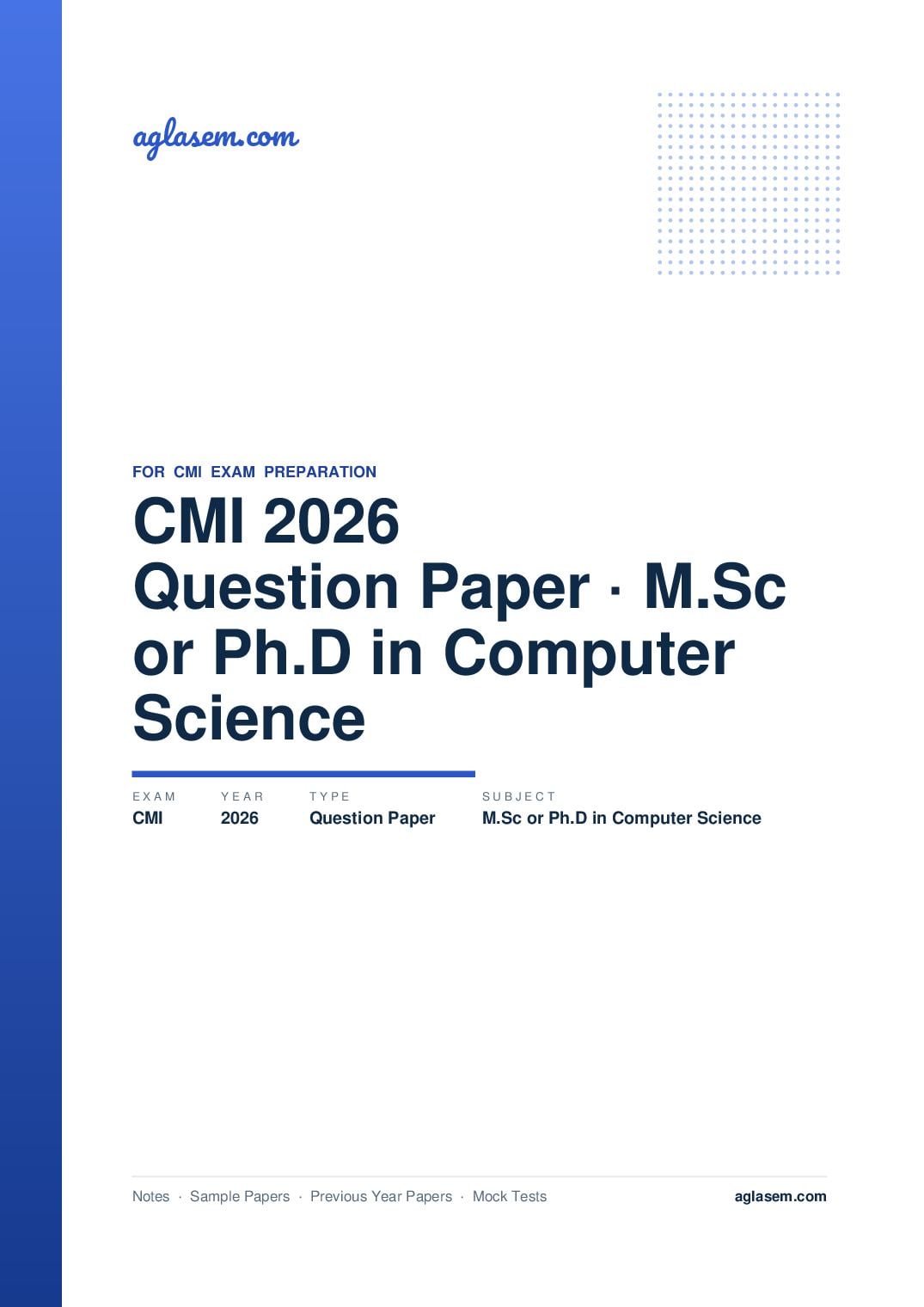 CMI Entrance Exam 2026 Question Paper for M.Sc or Ph.D in Computer Science - Page 1 of 9
