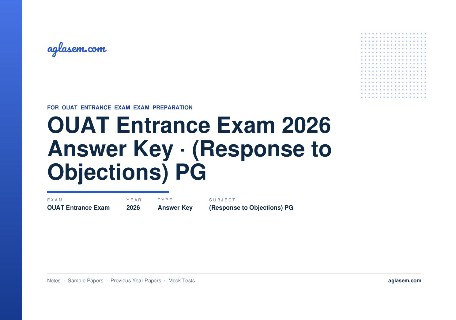 OUAT Entrance Exam 2026 Answer Key (Response to Objections) PG - Page 1 of 5