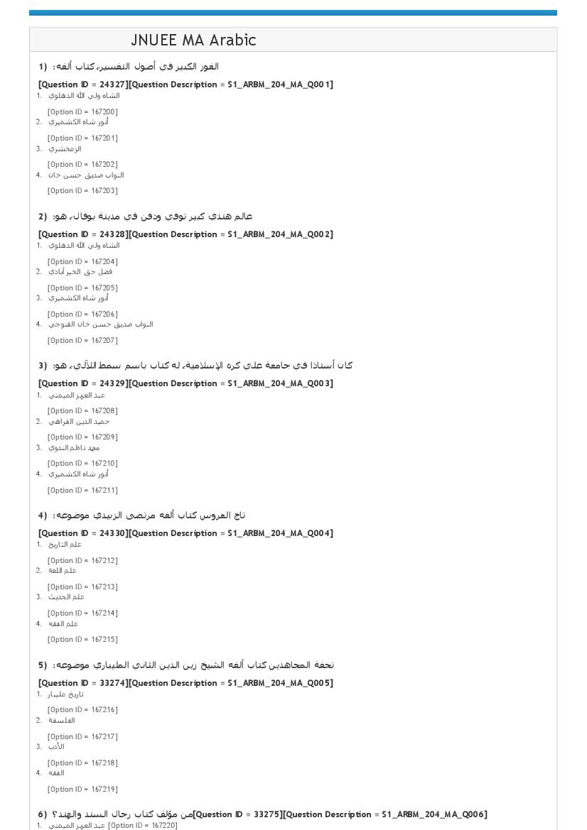 JNUEE 2021 Question Paper MA Arabic - Page 1