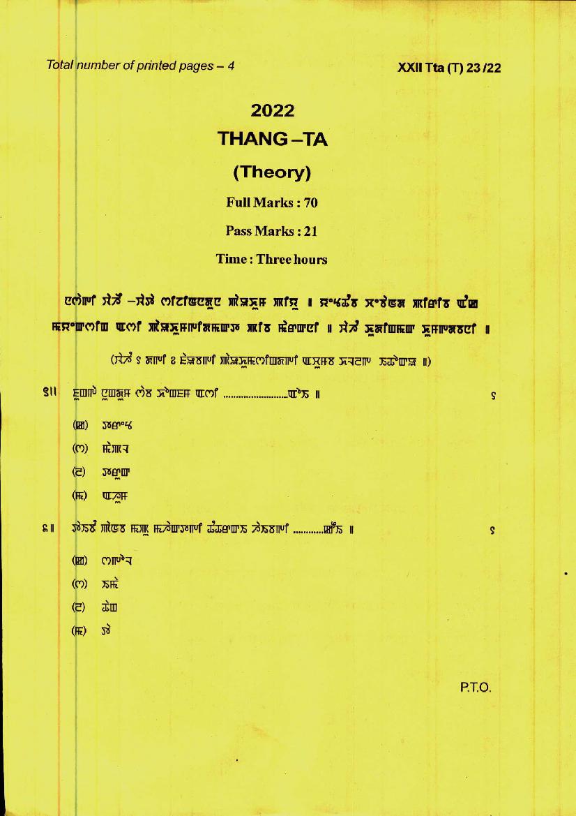 Manipur Board Class 12 Question Paper 2022 for Thang-Ta - Page 1