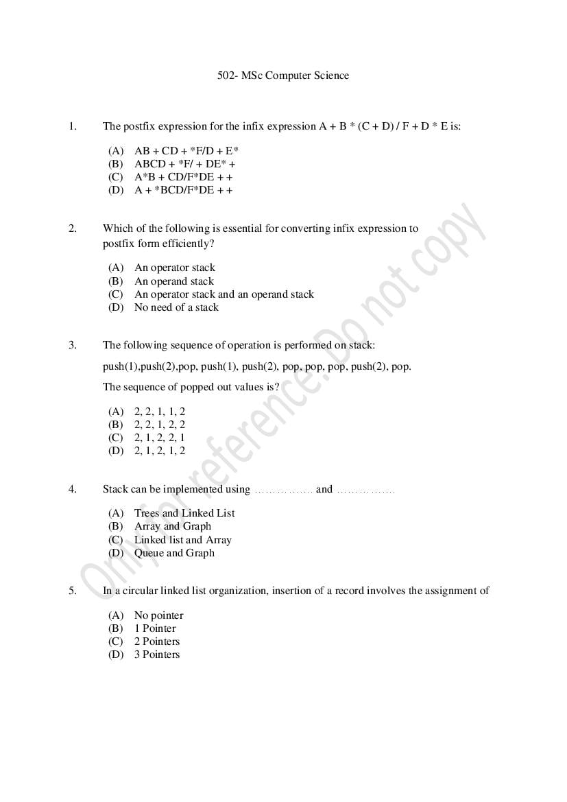 CUSAT CAT 2021 Question Paper M.Sc Computer Science - Page 1
