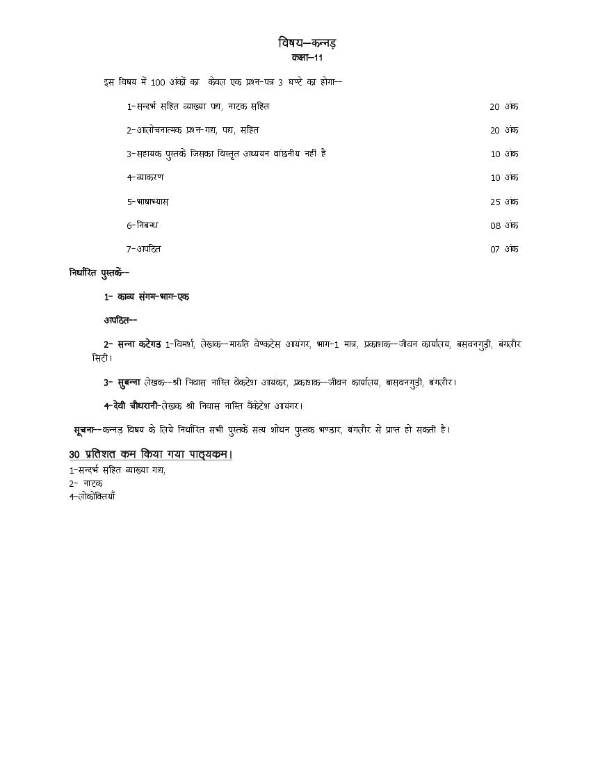 UP Board Class 11 Syllabus 2023 Kannada - Page 1