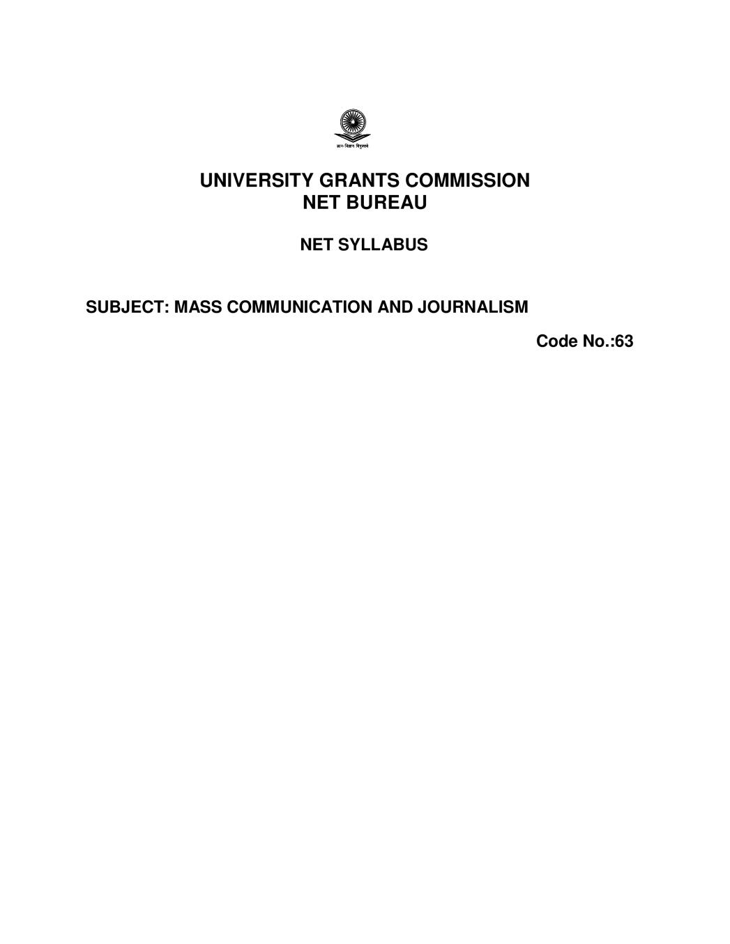 UGC NET Syllabus for Mass Communication and Journalism 2020 - Page 1