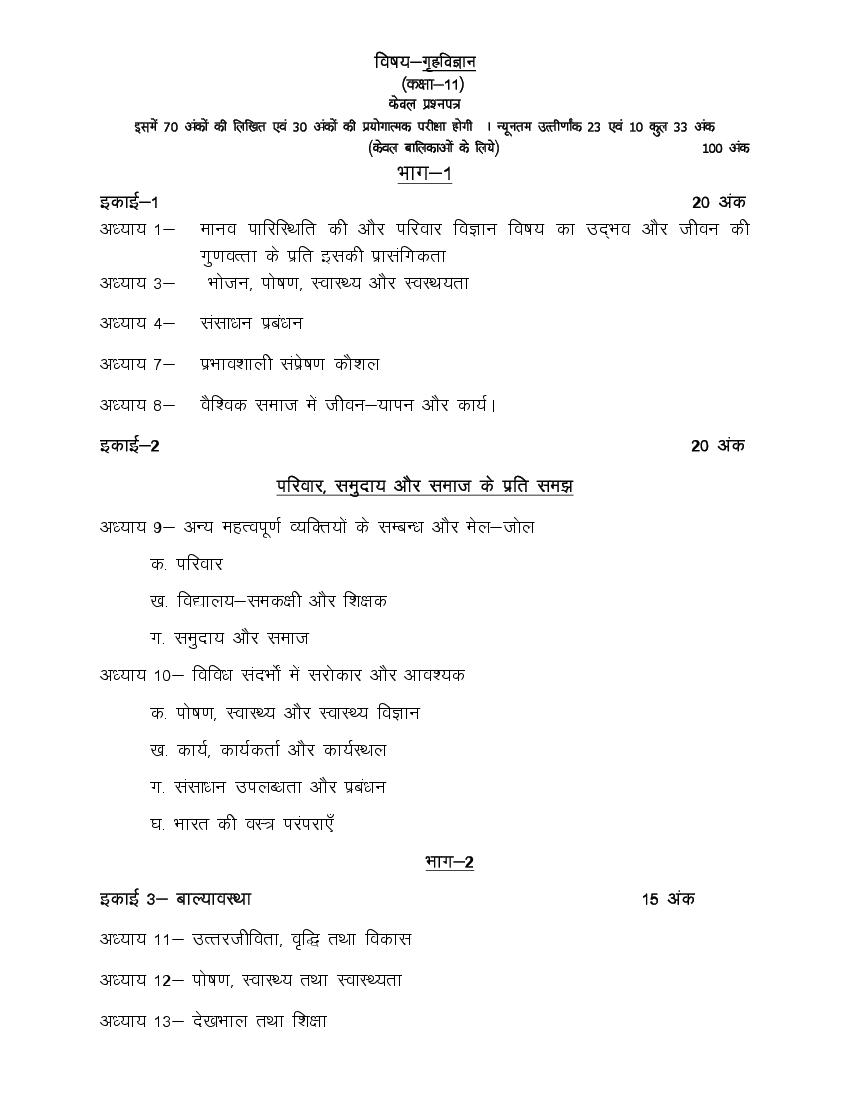 UP Board Class 11 Syllabus 2023 Home Science - Page 1