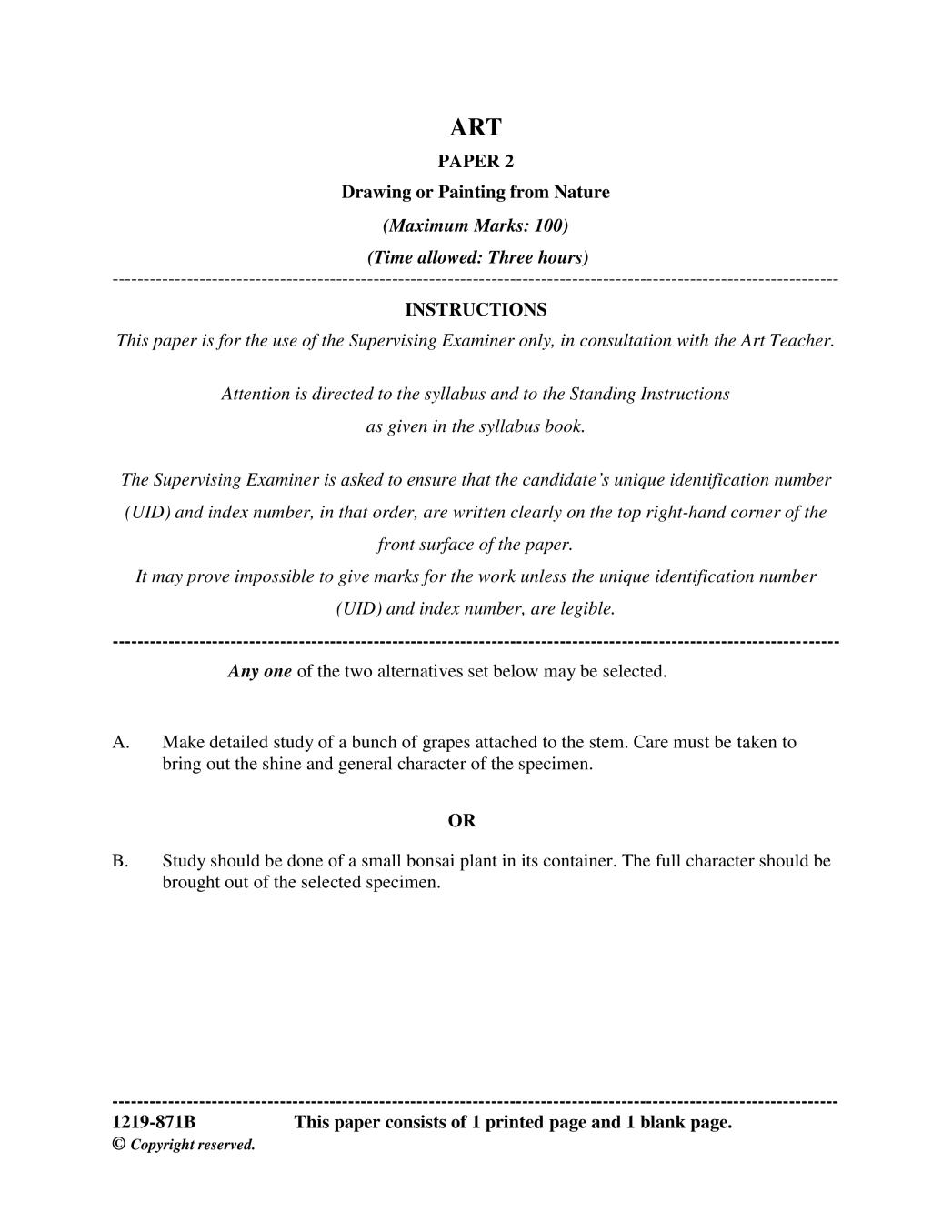 ISC Class 12 Question Paper 2019 for Art Paper 2 - Page 1