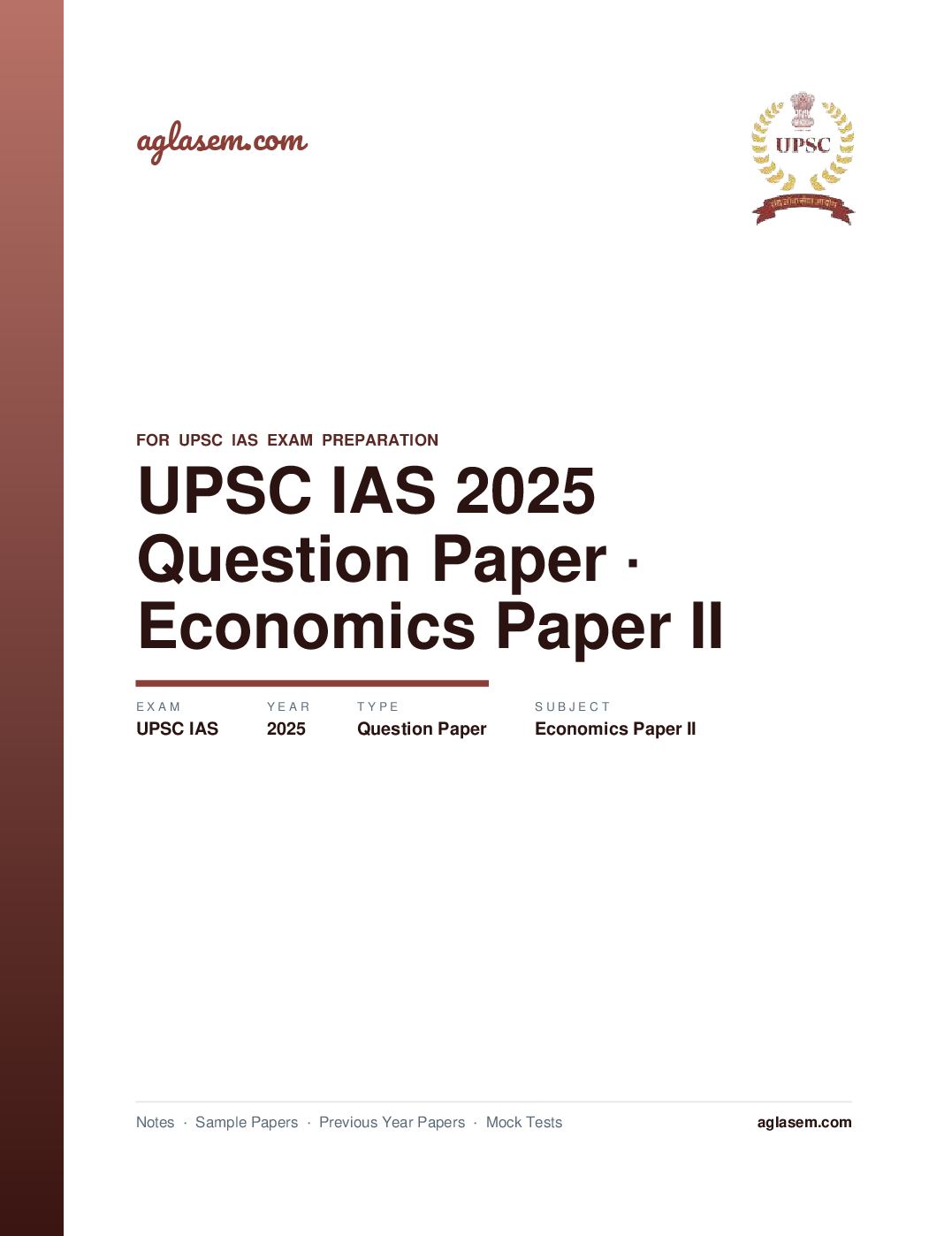 UPSC IAS 2025 Question Paper for Economics Paper II - Page 1 of 5