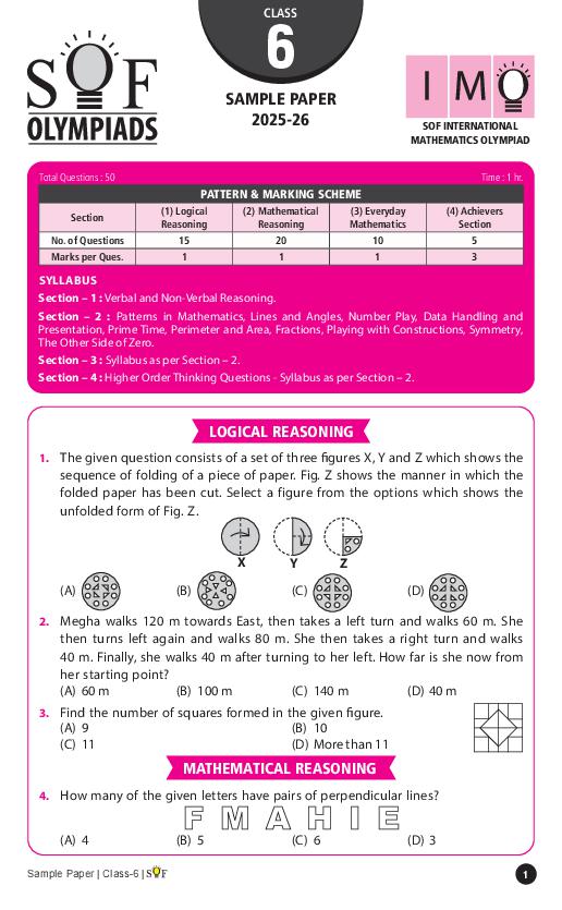 SOF IMO Sample Paper 2026 Class 6 - Page 1