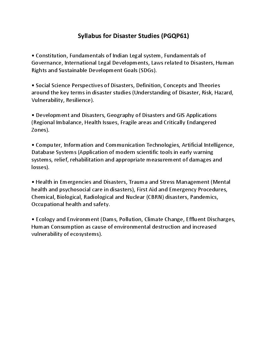 CUET PG 2022 Syllabus PGQP61 Disaster Studies - Page 1 of 1