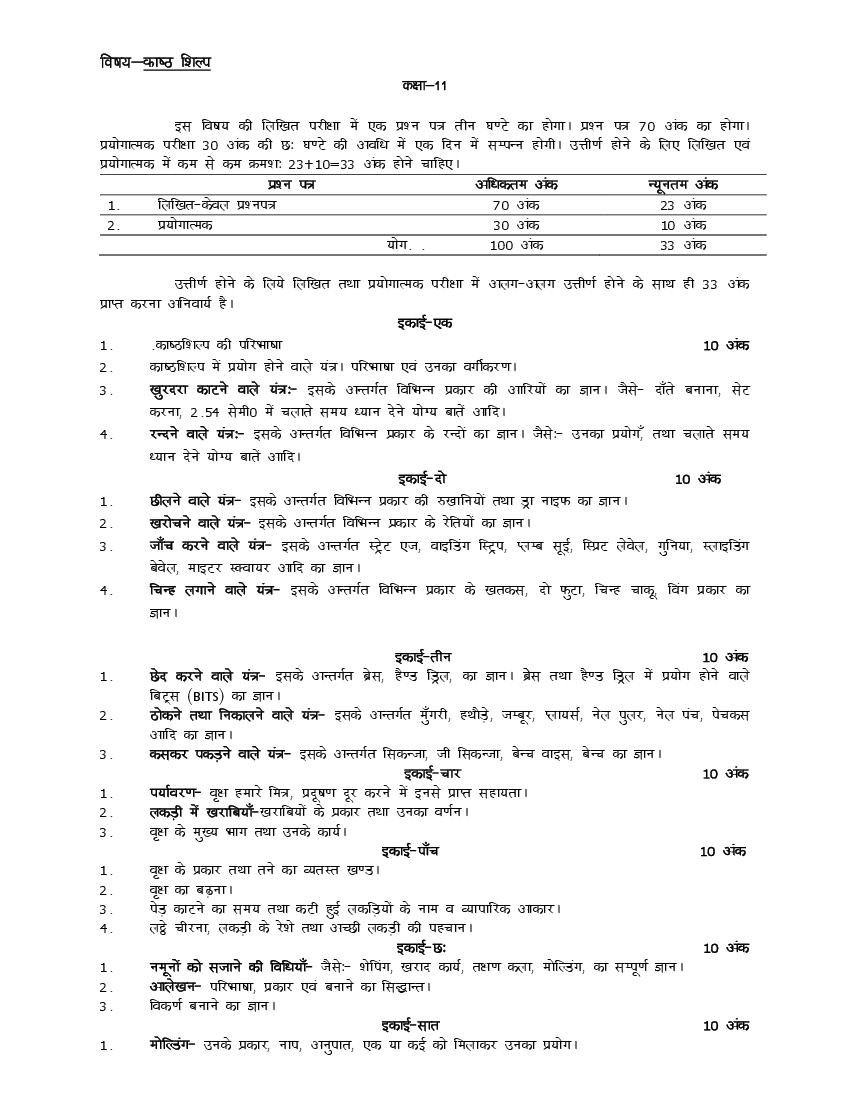 UP Board Class 11 Syllabus 2023 Kashth Silp - Page 1