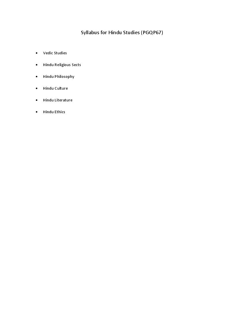 CUET PG 2022 Syllabus PGQP67 Hindu Studies - Page 1 of 1