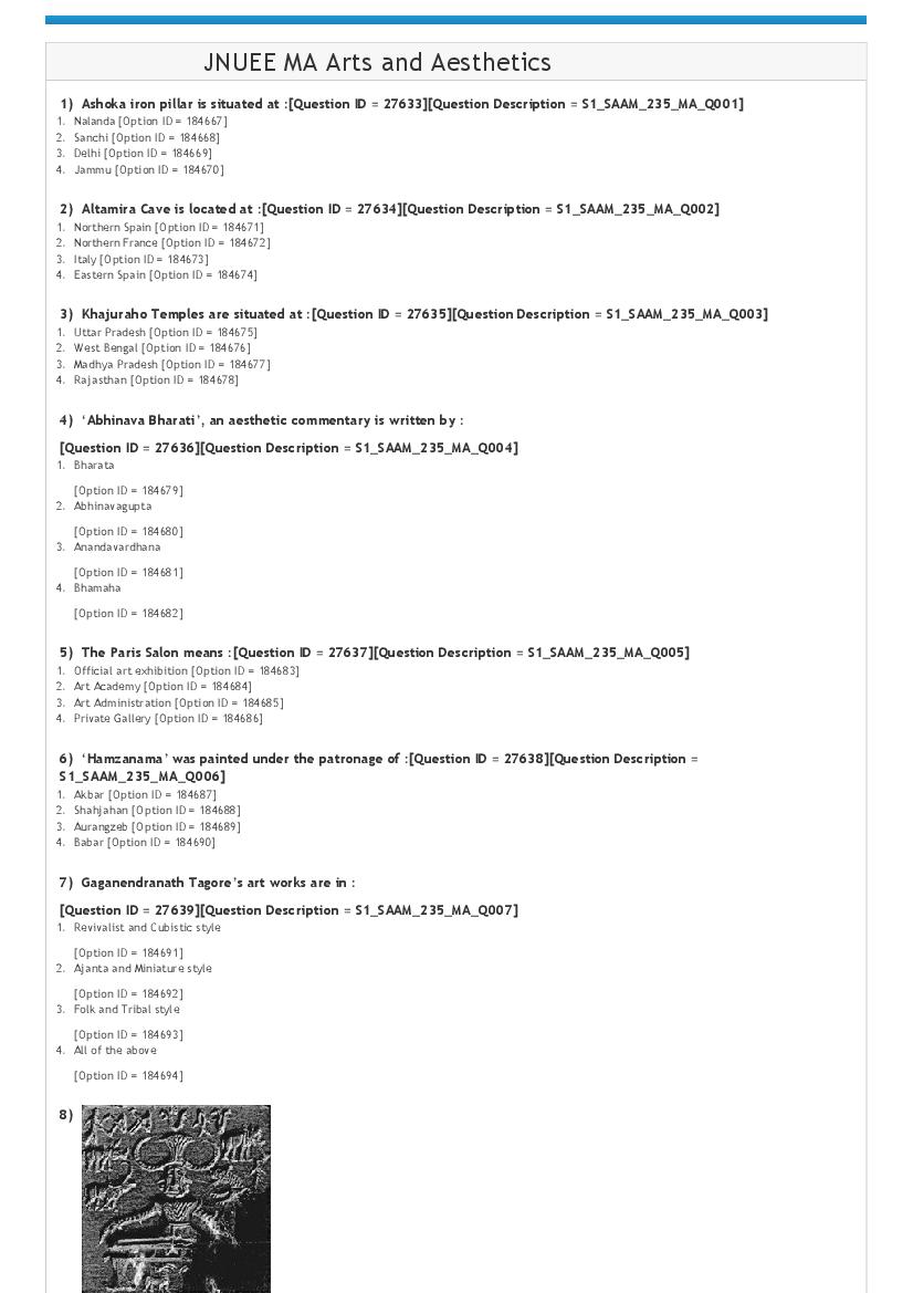 JNUEE 2021 Question Paper MA Arts and Aesthetics - Page 1