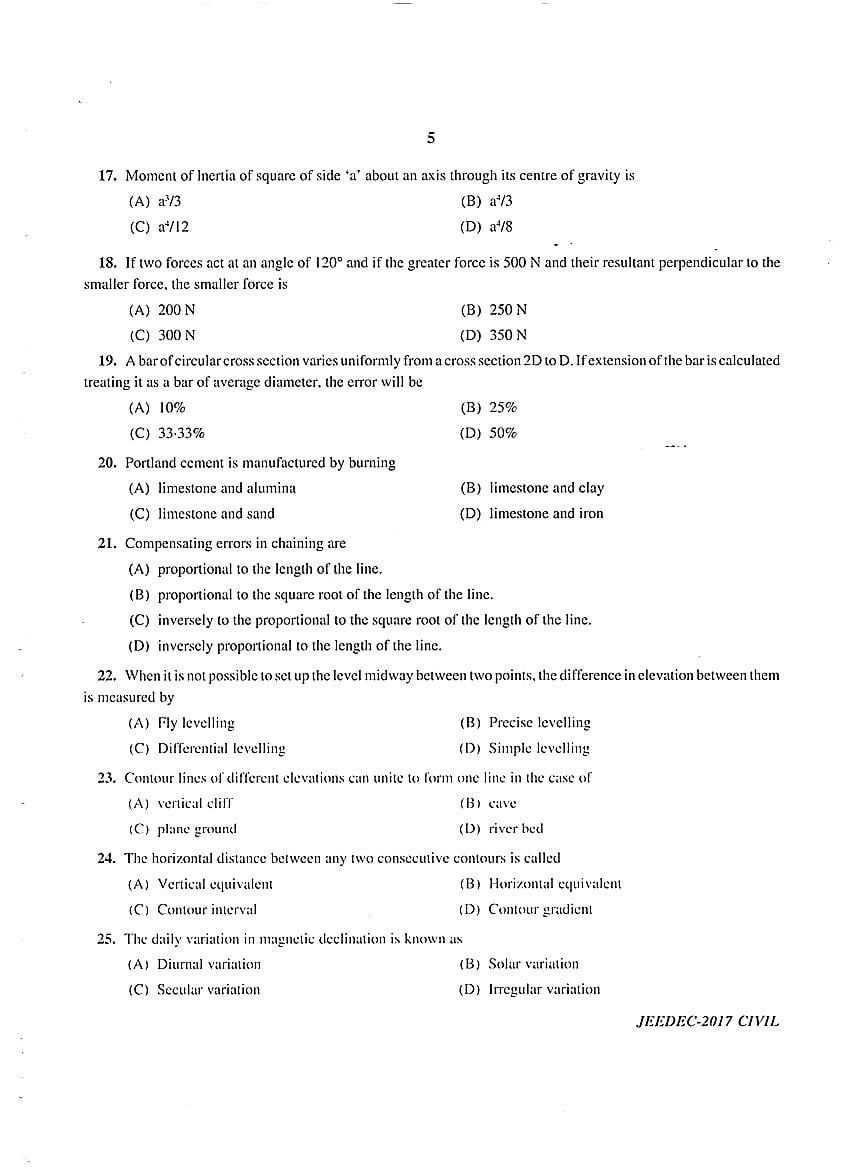 JEEDEC 2017 Question Paper PDF (Civil, Electrical, Mechanical)
