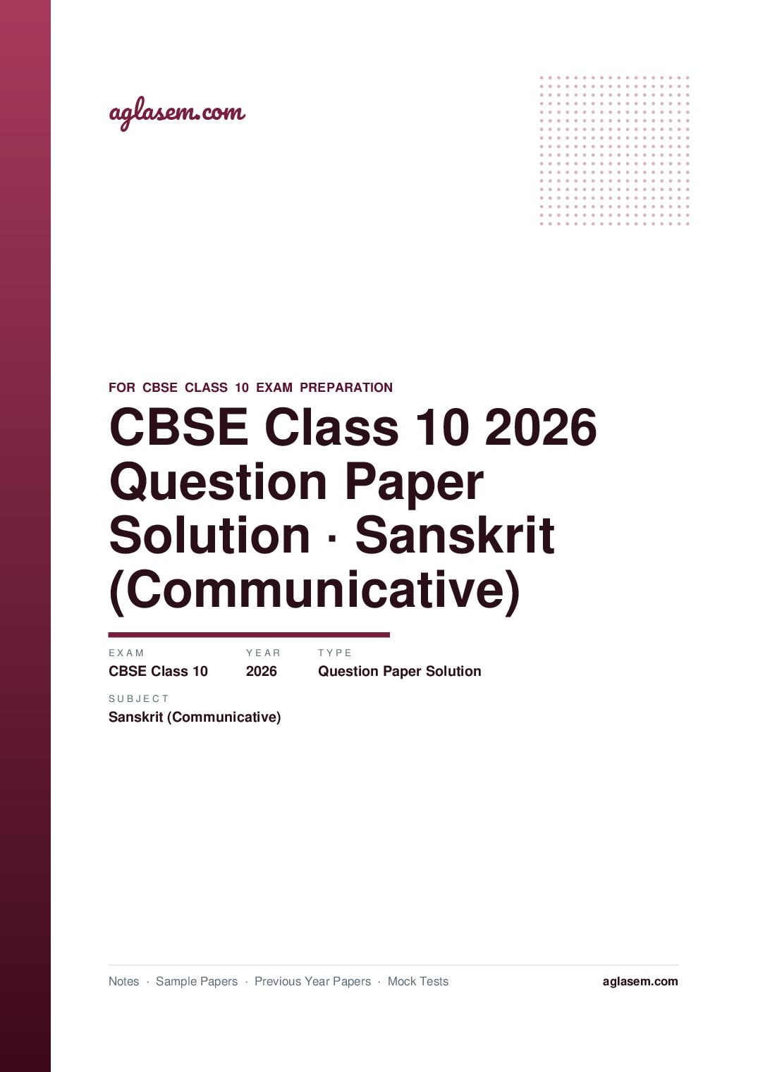 CBSE Class 10 Question Paper 2026 Solution Sanskrit (Communicative) - Page 1 of 6