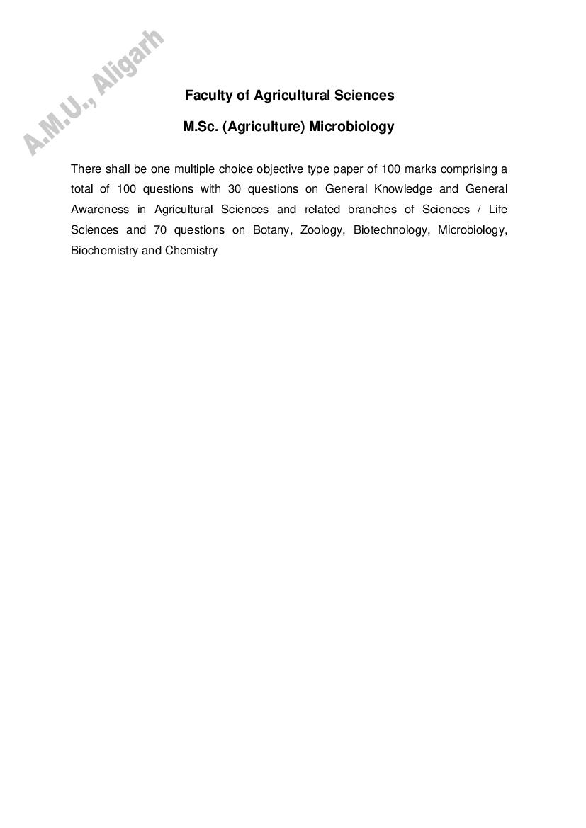 AMU Entrance Exam Syllabus for M.Sc. Agriculture in Microbiology - Page 1