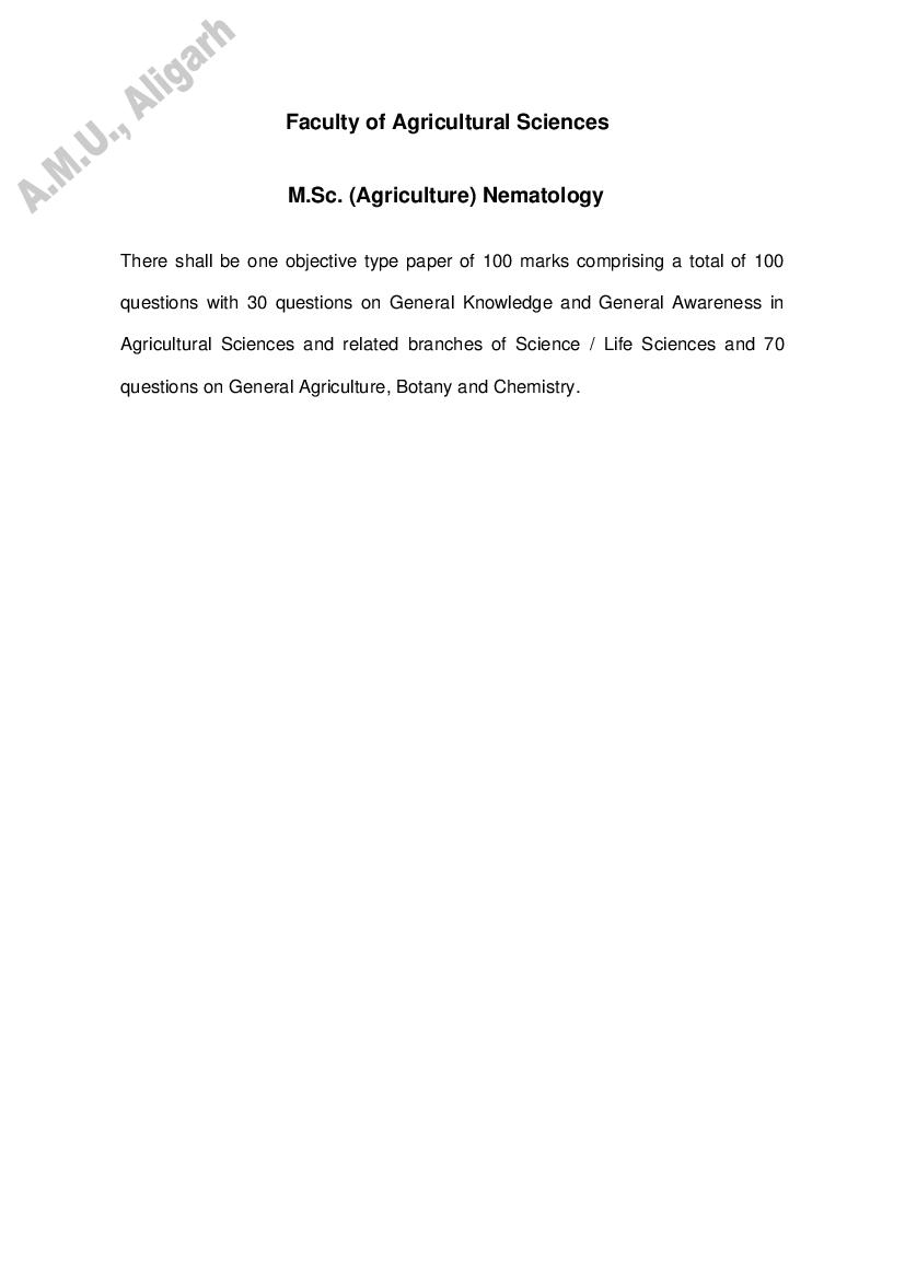 AMU Entrance Exam Syllabus for M.Sc. (Agriculture) in Nematology - Page 1