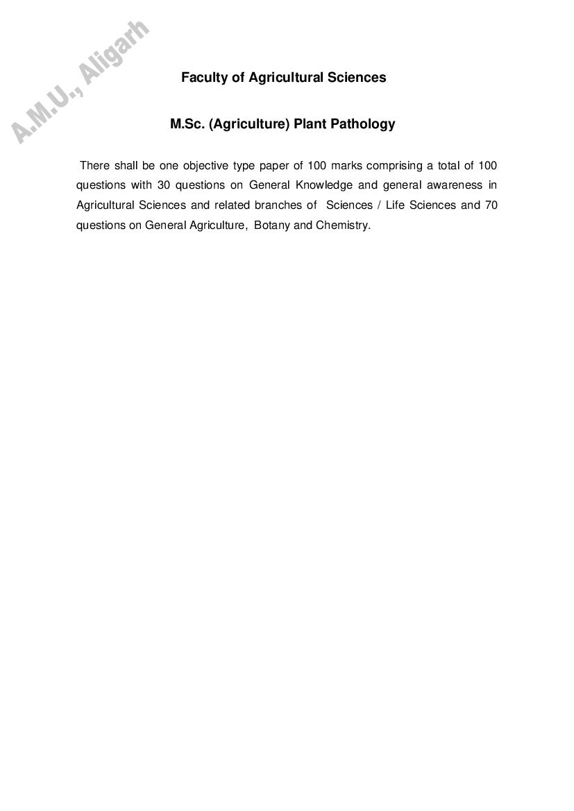AMU Entrance Exam Syllabus for M.Sc. Agriculture in Plant Pathology - Page 1