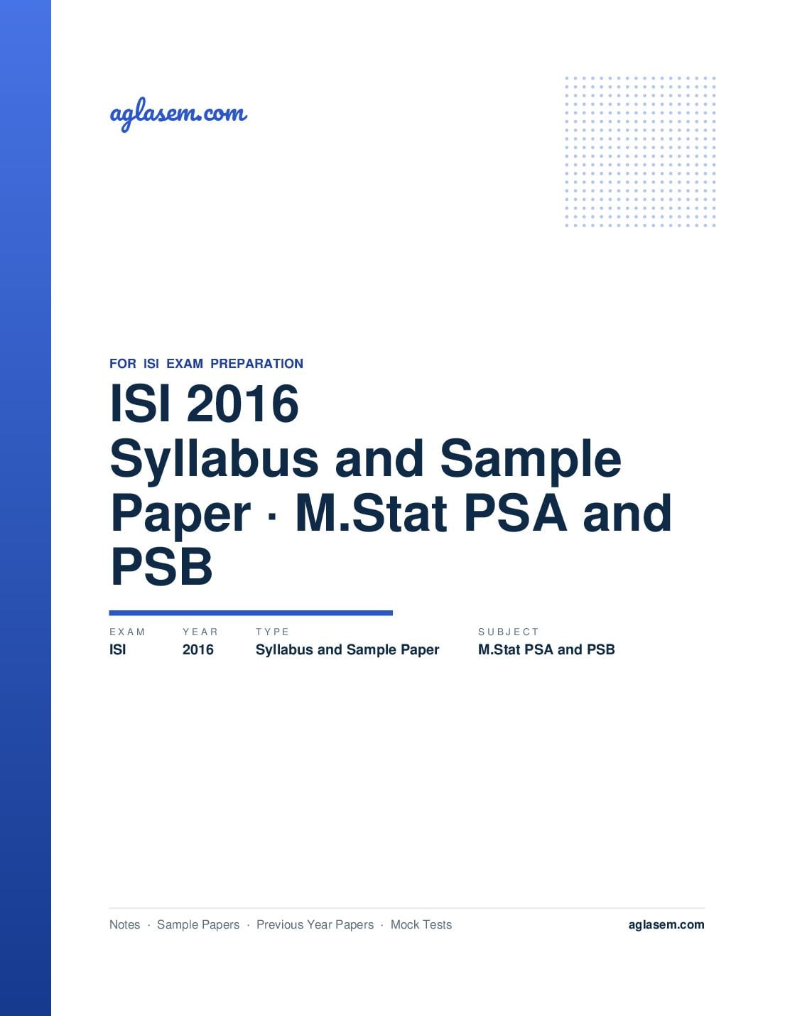 ISI Admission Test 2016 Syllabus and Sample Paper M.Stat PSA and PSB - Page 1 of 10
