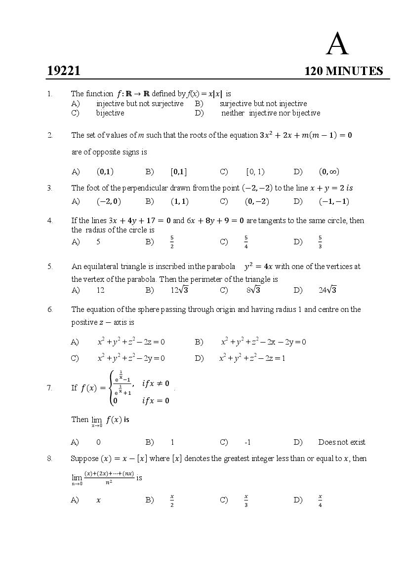 Kerala SET 2019 Feb Question Paper Mathematics - Page 1 of 11