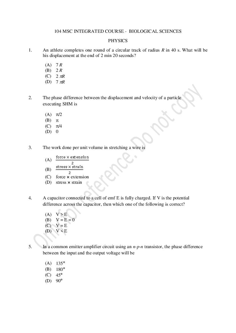 CUSAT CAT 2021 Question Paper M.Sc Integrated Biology Shift II - Page 1